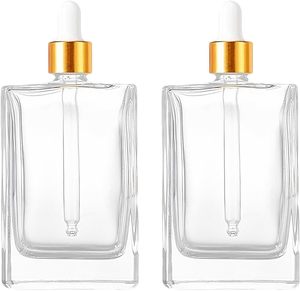 30ml 50ml 100ml Square Glass Serum <b>Dropper</b> <b>Bottles</b> for Essential Oil With Gold Sliver Bamboo Cap - Product Image 1