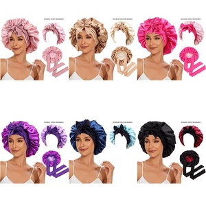 <span class=keywords><strong>Bonnet</strong></span> en satin WD-A1268 pour dormir, double couche, doublé de satin, avec bande à nouer, bonnets pour femmes - Product Image 6