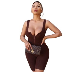 Tuta intera in maglia da <span class=keywords><strong>donna</strong></span> con gilet con cerniera tute senza maniche tuta con scollo a v - Product Image 4