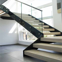 YL METAL Escalier Intérieur Droit ou Hélicoïdal Sur Mesure en Acier Inoxydable Avec Marches en Bois et Garde-Corps en Verre
