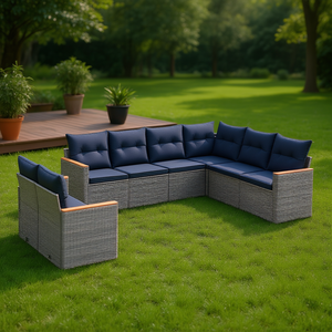 Grey Poly Rattan Garden <b>Sofa</b> <b>Set</b> With Cushions Contemporary Outdoor Furniture - Product Image 2