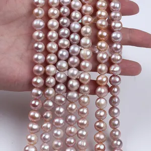 Brin de perles d'eau douce en forme de pomme de terre de couleur naturelle, vente en gros pour la fabrication de bijoux, 9-10mm
