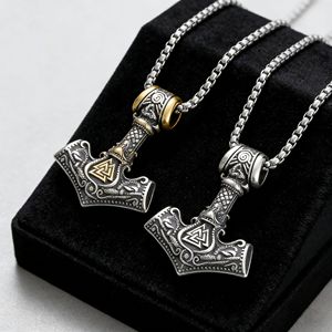 Collier pendentif Marteau de Thor Viking <span class=keywords><strong>Nordique</strong></span> en Acier Inoxydable Personnalisé avec Symbole Valknut, Chaîne Boîte en Argent Vieilli pour Hommes - Product Image 1