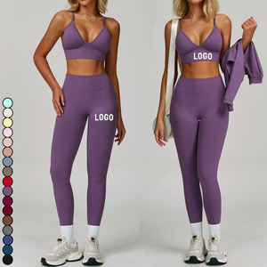 TZ7790 Soutien-gorge de yoga à col en V, leggings de yoga à taille en V avec fronces, vestes de sport pour femmes, vêtements de sport, vêtements de gym, ensembles de yoga sans couture pour femmes - Product Image 1