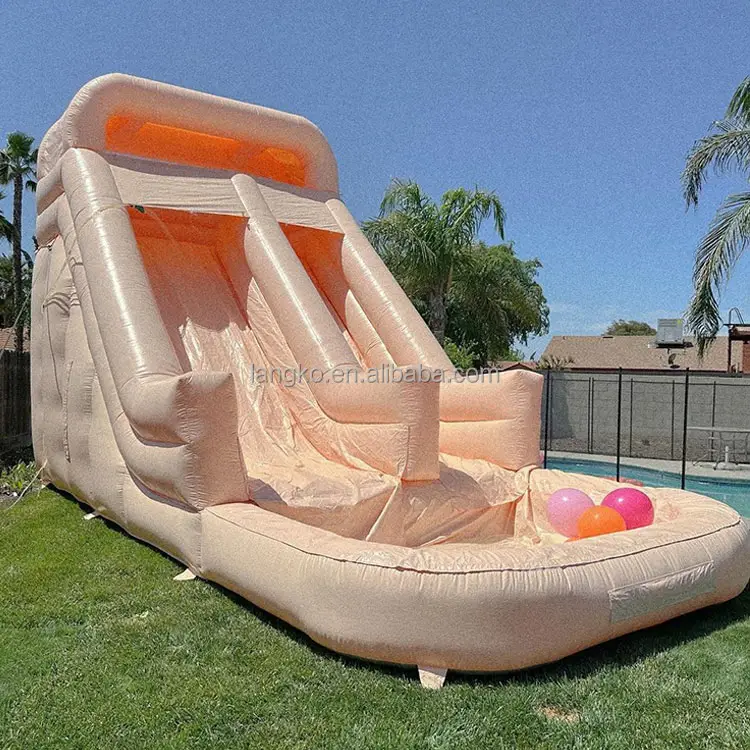 party rental high quality commercial pvc grade white single lane peach inflatable water slide