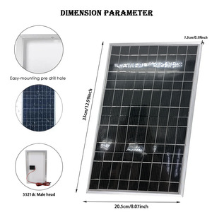 แผงโซลาร์เซลล์แบบโมโนคริสตัลไลน์ 30W 12V 18V เครื่องชาร์จพลังงานแสงอาทิตย์แบบพกพาสำหรับใช้งานกลางแจ้ง แผงผลิตพลังงานแบบพับได้ - Product Image 5