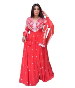 Ensemble de robe longue indienne Readymade et Dupatta, fausse georgette rouge à coutures complètes avec broderie à paillettes tenue de fête de travail pour femme