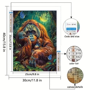 Peinture en résine personnalisable de haute qualité avec mosaïque de diamants 5D écologique à perçage rond, motif jungle orang-outan, vente en gros - Product Image 3