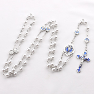 Rosario collar católico <span class=keywords><strong>y</strong></span> Cristiano símbolos crucifijo colgante Vintage azul real cuentas aleación Rosario collar con cuentas - Product Image 6