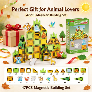 Set di Costruzioni Magnetiche con 47 Pezzi <span class=keywords><strong>a</strong></span> Tema Animali, con <span class=keywords><strong>Castello</strong></span> nella Foresta e Figure di Animali per il Gioco Creativo dei Bambini - Product Image 3