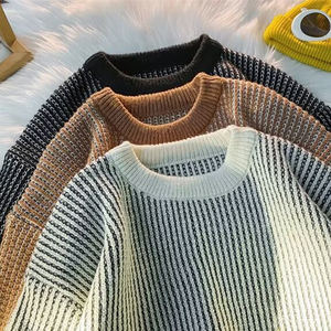 เสื้อสเวตเตอร์ลายทางเล็กแบบใหม่สำหรับผู้ชาย คู่รัก สไตล์ลำลอง ถักนิตติ้ง ดีไซน์เฉพาะตัว แฟชั่นอเนกประสงค์ สีสันตัดกัน ใช้เป็นเสื้อตัวในหรือใส่เป็นเสื้อตัวนอกได้ - Product Image 5