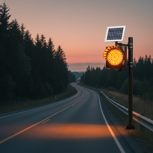 Feux clignotants LED solaires rouge-ambre 200 mm, boîtier noir SL-03-01-200 avec batterie sèche 6V 4Ah pour utilisation routière - Product Image 3