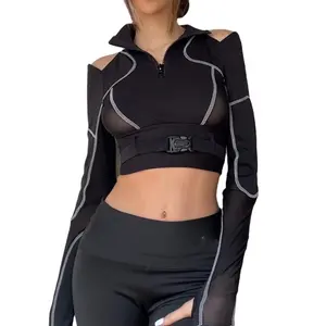 Grosir Grosir Kualitas Baik Seksi Kurus Y2K Goth Cyberpunk Pakaian Crop Tops T Shirt untuk Wanita