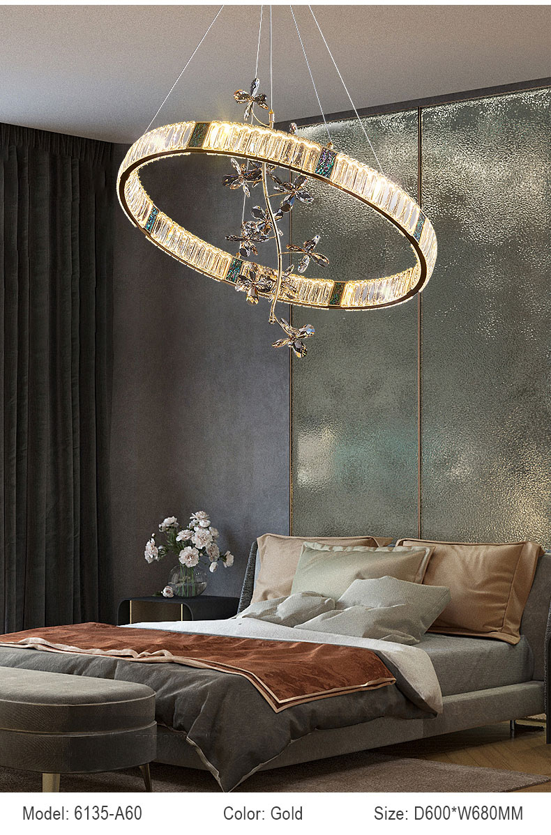 Luxe LED hanglamp ringen geborsteld goud met kristal effect