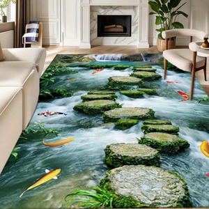 3D river stone et koi motif tapis de sol, tapis de porte antiderapant en velours de cristal pour entrée, cuisine - Product Image 1