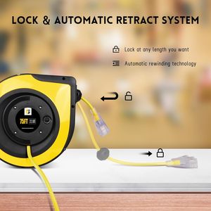 Enrouleur de câble <span class=keywords><strong>mural</strong></span> 16A <span class=keywords><strong>10m</strong></span>, prise EU, rotation à 180°, détection TUV, construction en PP et cuivre, jaune, kit d'installation inclus - Product Image 4