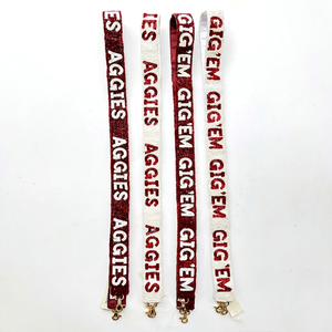 GIG'EM Aggies Beaded Bag <b>Strap</b> Maroon White Seed Bead Purse Handle <b>Handbag</b> Shoulder <b>Strap</b> Custom Team Spirit Accessory - Product Image 1