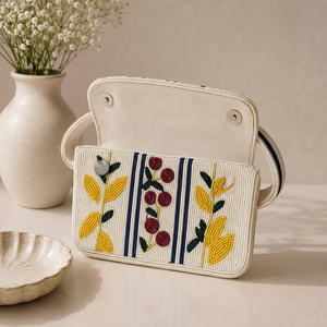 Sac à main en textile fait main ALI FASHION ART, motif flocon de neige brodé, fil de polyester, forme rectangulaire, lavable, verre - Product Image 1