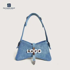 15571 Mini bolsos de hombro cruzados lisos de mezclilla de estilo informal de moda de lujo para mujer populares