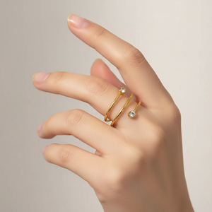 Anillo Espiral Ajustable Minimalista de Acero Inoxidable Chapado en Oro de 18K con Circonita Brillante, Anillos Abiertos, Joyería Impermeable para Mujer - Product Image 4