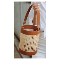 Tas Selempang Kulit Coklat Anyaman Rotan Buatan Tangan, Tahan Lama, Dapat Dilipat, Lembut, Vintage, Tas Selempang, Tas Messenger, Tas Jinjing Kasual, Tas Bahu untuk Perjalanan