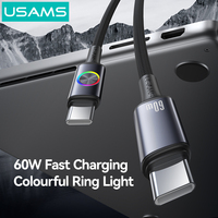 USAMS SJ752 PD 1.2M kabel Tipe c, kabel Data pengisi daya Cepat tipe-c ke tipe-c PD 60W untuk iphone 16 15 Pro Max