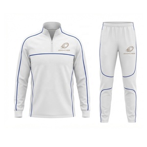 Survêtement d'entraînement personnalisé blanc et bleu à motifs géométriques |   Ensemble d'entraînement de football à demi-zip OEM ODM - Product Image 1