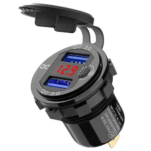 Waterproof Power Outlet Fast Charge Quick Charge Dual QC3.0 USB Car Charger Socket Adapter with on-off Switch and LED Voltmeter
