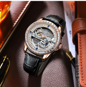 Montre mécanique automatique de <span class=keywords><strong>luxe</strong></span> pour <span class=keywords><strong>homme</strong></span> avec design squelette double, <span class=keywords><strong>lunette</strong></span> en zircon arc-en-ciel, boîtier en acier inoxydable, étanche - Product Image 3