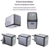 Chargeur GaN 45W avec affichage numérique, chargeur intelligent AI compatible avec les prises US/EU/UK, charge rapide PD pour ordinateurs portables et téléphones mobiles.