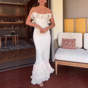 Robe <span class=keywords><strong>longue</strong></span> de <span class=keywords><strong>soirée</strong></span> moulante à bretelles et volants, style européen et américain pour femmes - Product Image 1