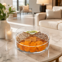 Plateau de service rond en acrylique écologique HOTEAM, compartimenté, pour collations, noix, fruits secs, avec couvercle, boîte en plastique transparente pour aliments