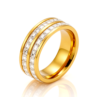 Bague Éternité Large en Acier Inoxydable Plaqué Or 18K avec Double Rangée de Pierres CZ Hypoallergénique pour Hommes et Femmes – Idéale pour Mariage