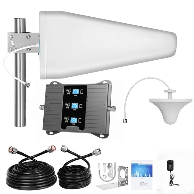 4G Best Mobile signal Booster Tri Band 900 1800 2100 Cellphone signal Repeater Covering an Area of 300 to 500 Sqm with Antenna