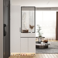Meuble à chaussures et porte-manteau moderne modulaire éco-responsable blanc mat avec cloison en verre cannelé multifonctionnel en MDF