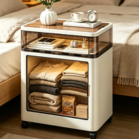Table de Chevet Pliante Portable avec Tiroir de Rangement, Chariot de Rangement à Plateau en Bois Transparent, Organisateur pour Maison et Bureau