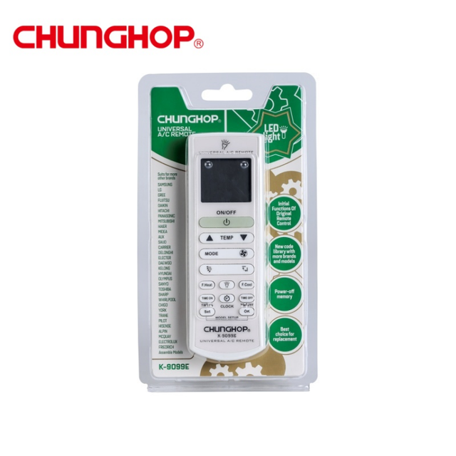 K-9099E 1000-in-1 Universal LED AC Remote Control Digital LED Display Auto-searching Fixed Code 30m Range ABS Material for Air