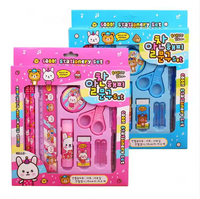 Lot de 10 fournitures scolaires écologiques en plastique et bois, design Kawaii, comprenant stylos à bille, crayons et ciseaux