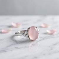 Bague pour femme Tanya Gems en argent 925 avec quartz rose et moissanite taille brillant, sertie à griffes, style vintage, pierre naturelle, certifiée par un tiers