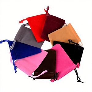 ถุงกำมะหยี่รีไซเคิลขนาด 10*15 ซม. พิมพ์ลายสกรีนได้ตามต้องการ สำหรับใส่เครื่องประดับ เช่น กำไลข้อมือ น้ำมันหอมระเหย เทียน ของขวัญต่างๆ พร้อมเชือกผูก - Product Image 1