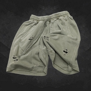 Shorts vintage délavés au soleil pour homme en molleton 100 % coton épais avec logo personnalisé et ourlet brut brodé - Product Image 2
