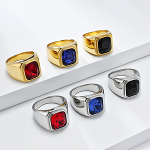 Men's Square Gemstone <b>Ring</b> <b>Titanium</b> Steel Plated 18K Gold Geometric Design Gift Jewelry - Product Image 1