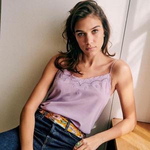 Camisola Corta de Seda de Morera Suave y Lisa, Estilo Romántico Francés, Vintage, para Mujer - Product Image 1