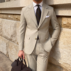 Nouveau <span class=keywords><strong>Costume</strong></span> Coréen Décontracté Rayé 2026 pour <span class=keywords><strong>Homme</strong></span> – Style Business Décontracté, Coupe <span class=keywords><strong>Slim</strong></span>, Simple Boutonnage, 2 Pièces - Product Image 3