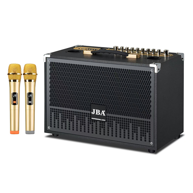 JB-52 Cheap Portable Wooden Black Blue Tooth Golden Vietnam Market Popular Karaoke Speaker with Two Microphones