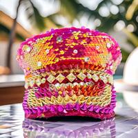 Chapeau de Capitaine à Paillettes Rose Vif et Orange, Multicolore, avec Strass Pointus, pour Festival Burning Man, Rave, Plage, Fête en Plein Air - Vente en Gros, MOQ 3