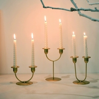 Lot de 1 bougeoir à 2 bras en métal doré, fait main, écologique, en fer, pour mariage, Noël, table à manger, maison