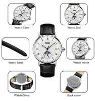 Montre analogique à quartz Skmei 9308 populaire avec phases de lune, boîtier en alliage, bracelet de 20 mm, résistante à l'eau, bracelet en cuir, affichage de la date pour homme