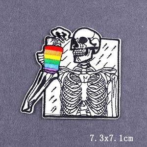En gros, patchs thermocollants brodés motif crâne punk d'horreur pour vêtements, appliques personnalisées DIY, badges thermocollants pour jeans - Product Image 3