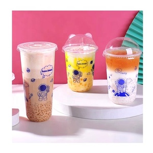 Custom <span class=keywords><strong>Cute</strong></span> Logo Printing Limpar Descartável Em Forma De U Copo De Plástico Copo De Sobremesa De PET 12oz 16oz 22oz Copos De Suco De Café Com Tampa - Product Image 1